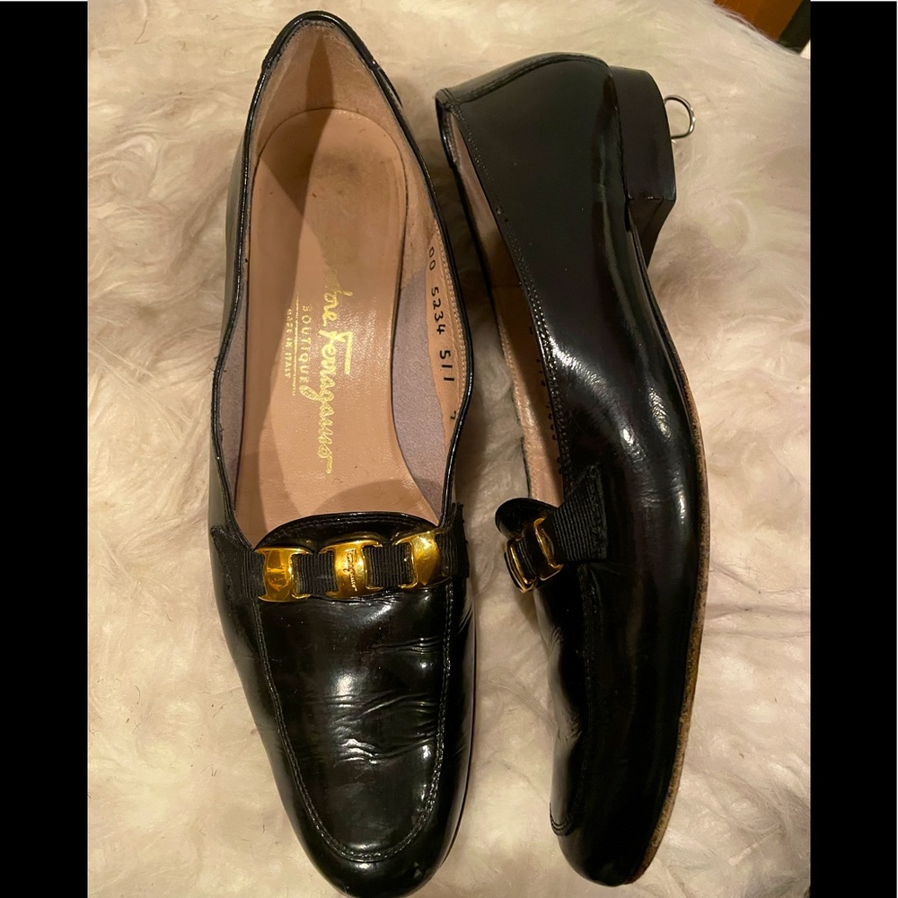 Salvatore Ferragamo Black Flats with Gold Detail
